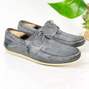 John Varvatos Men's Schooner Loafer Slip On Size 11.5 Blue Leather Distress Shoe